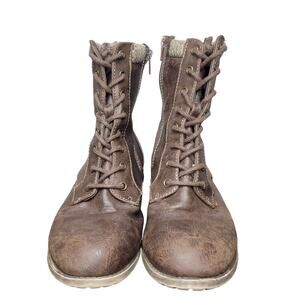 POP Ricardo Sz 6.5 Lace Up Knit Trim Brown Ankle Boot Zip Closure GUC